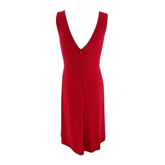 Lauren Ralph Lauren Women's Petite Crystal-Brooch Gathered Dress - Red - Picture 2 of 2